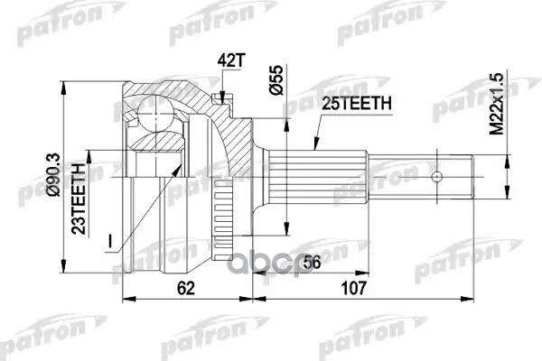Шрус Наружн К-Кт 25X55x23 Abs:42t Nissan: Almera 1.6/2.0D 95-, Sunny 1.6 91-95 PATRON арт. PCV1275