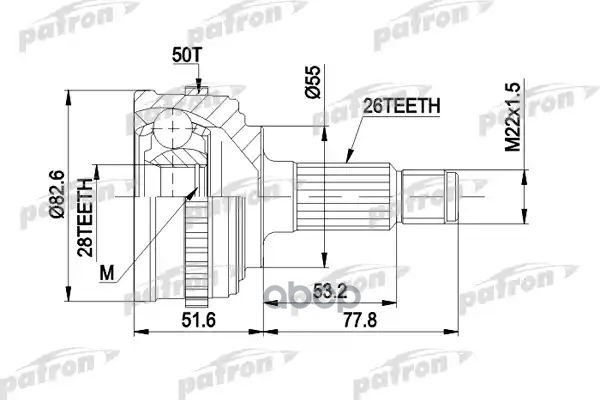 Шрус Наружн К-Кт 26X55x28 Abs:50t Honda: Civic V 95 - 01, Civic V Fastback 97 - 01, Civic V Hatchback 95 - 01 PATRON арт. PCV...