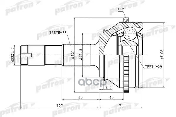 ШРУС наружный с кольцом ABS 35x71.5x29 ABS54T FIAT DUCATO RUSSIA 08-  PCV1334 PATRON арт. PCV1334