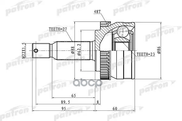 Шрус Наружный С Кольцом Abs 27X62.2x23 Abs:48t Hyundai Tucson 04-10 PATRON арт. PCV1352