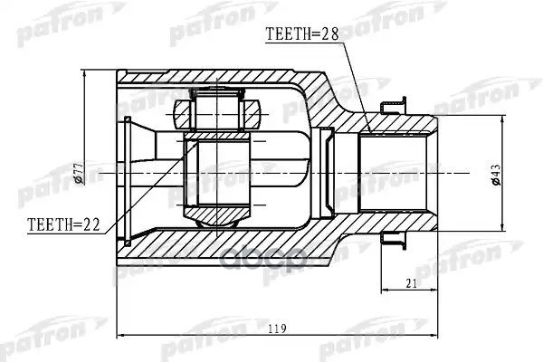 Шрус Внутренний Правый 28X43x22 Mazda 323 Ba 94-98, Xedos-6 Ca 92- PATRON арт. PCV1364