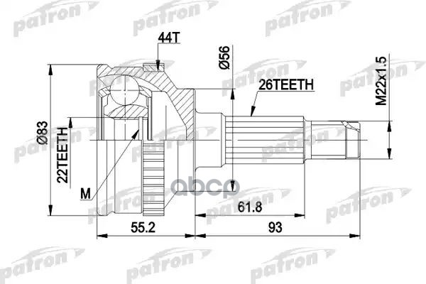 Шрус Наружн К-Кт 26X56x22 Abs:44t Mazda: 323 C V 94-98, 323 F V 94-98, 323 P V 96-, 323 S V 94-98 PATRON арт. PCV1372