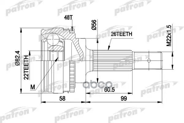 Шрус Наружн К-Кт 26X56x22 Abs:48t Toyota: Avensis 1.6/1.8/2.0Td 97-03, Avensis Универсал 1.6/1.8/2.0Td 97-03 PATRON арт. PCV1484