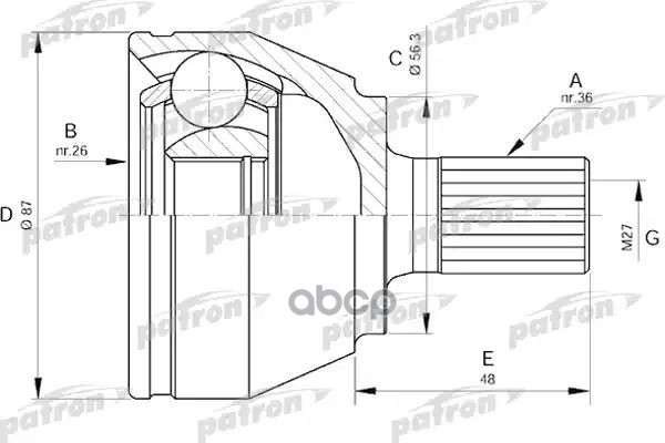 Шрус Наружн К-Кт Ford: Focus C-Max 1.6 Tdci 03-07, Focus Ii 1.6/1.6 Tdci 04- PATRON арт. PCV1510