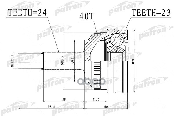 Шрус Наружный С Кольцом Abs 24X59x23 Abs:40t Geely Mk, Ck PATRON арт. PCV1718