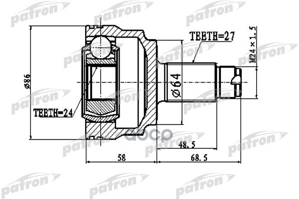 Шрус (Без Кольца Abs_!!! ) Наружный 27X64x24 Bmw 3 316 318 320 90- PATRON арт. PCV1796