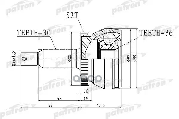 ШРУС наружн A:30, B:36, D:99, ABS:52 Hyndai: Santa Fe II 2.7-2.2CRDI 06  PCV3072 PATRON арт. PCV3072