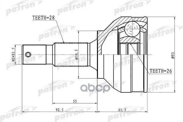 Шрус Наружн A:28, B:26, D:93 Citroen: C5 08 2.0 Hdi 100Kw At Pcv3115 PATRON арт. PCV3115