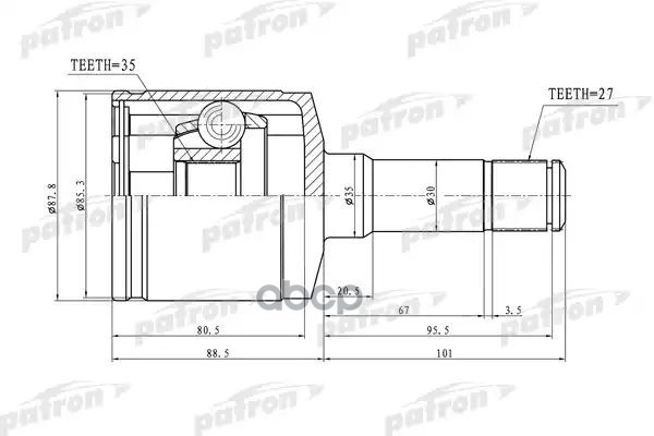 Шрус Внутр Лев/Прав К-Кт [A:27, B:35, D:35] Opel: Astra G, Vectra B, Zafira A 2.2Dti 00-05 PATRON арт. PCV3188