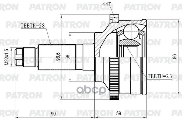 Шрус Наруж. 28X56x23 Abs:44t Mazda 626 (Gf/Gw) 97-02 / Xedos 6 1.6 92-99 PATRON арт. PCV3850