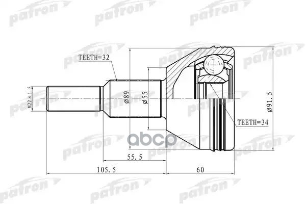 Шрус Наружн 32X55x34 Chrysler: Pacifica 07-08 , Town & Country 08-09  Dodge: Grand Caravan 08-09 PATRON арт. PCV6908