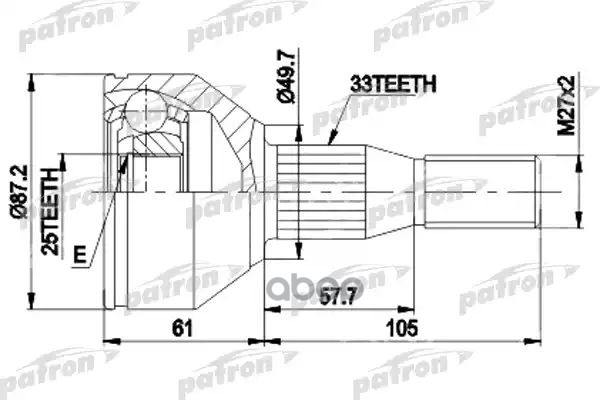 Шрус Наружн К-Кт [A:33, B:25, D:87.2] Opel: Sintra  2.2I 16V, 3.0I 24V 96-00 PATRON арт. PCV9110