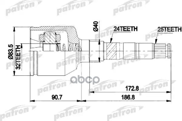 Шрус Внутр Прав К-Кт 25[+24]X40x32 Empi 87-9537, Chrysler: Town&Country, Voyager 96-05 Dodge: Caravan 96-05 PATRON арт. PCV9537