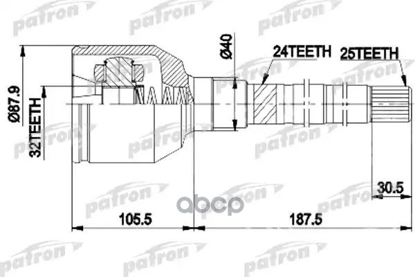 Шрус Внутр Прав К-Кт 25X28x32 Chrysler: Voyager 91-95 PATRON арт. PCV9938