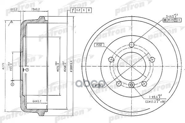 Барабан Тормозной Задн Mercedes-Benz: G-Class 79-93, T1 C Бортовой Платформой 77-96, T1 Автобус 89-96, T1 Фургон 82-96 PATRON...