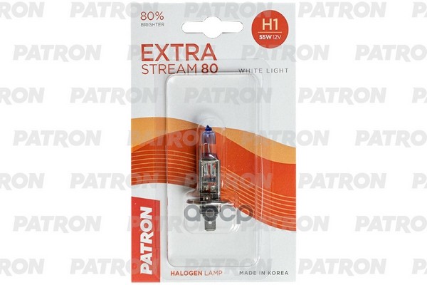 Лампа Галогенная Блистер 1Шт H1 12V 55W 3500K P14.5s Extra Stream 80 (+80% Яркости, Белый Свет, +40М Светового Потока) Сделан...