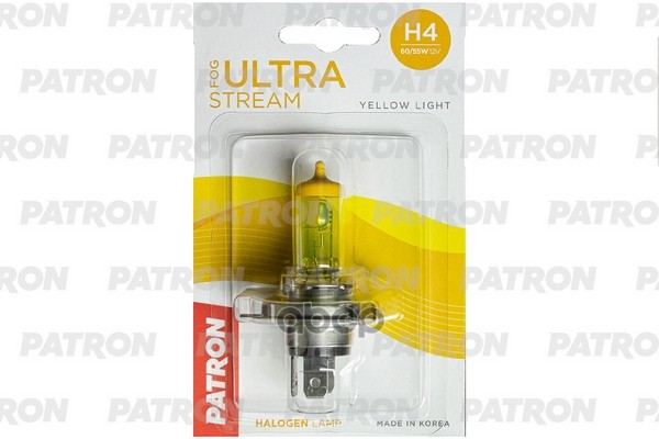 Лампа галогенная блистер 1шт H4 12V 60/55W 2800K P43t-38 Fog Ultra Stream (желтый свет, отличная видимость в любую погоду) Сд...