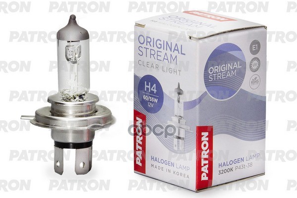 Лампа Галогенная H4 12V 60/55 W P43t-38 Plh46055 PATRON арт. PLH46055