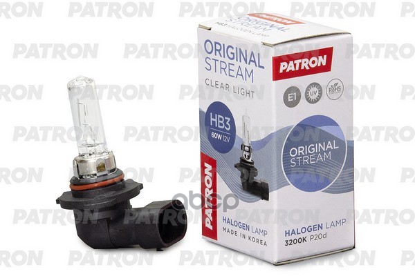 Лампа Галогенная Hb3 12V 60W 3300K P20d Original Stream (Оригинальные Параметры) Сделано В Корее PATRON арт. PLHB3-12/60