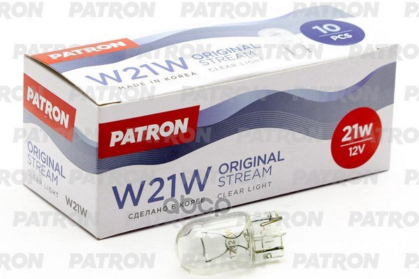 Лампа накаливания (10шт в упаковке) W21W 12V NVA CP W3x16d  PLW21W PATRON арт. PLW21W