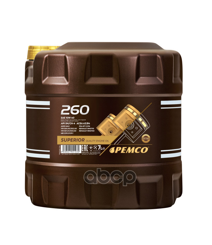 PEMCO Снят С Производства 10W-40 Sn/Ch-4, A3/B4 7Л (Полусинт. Мотор. Масло)