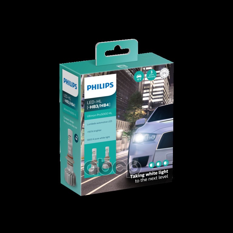 Комплект Светодиодных Ламп Hb3/4 12V Led Hb3/4 2Шт (Белый Свет, Яркость +160%) Philips арт. 11005U50CWX2