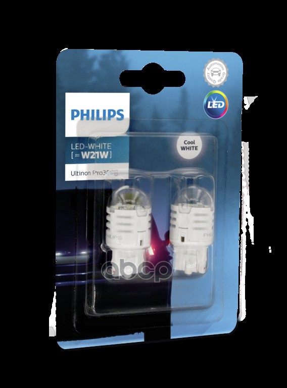 Комплект Светодиодных Ламп Led White W21w W3x16d 12В/1,75Вт 6000К B2 (2Шт) Philips арт. 11065U30CWB2