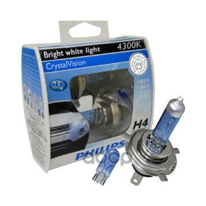 Лампа галогеновая головного света H4 P43t 4300K Crystal Vision 12V 60/55W Блистер 2+2 шт Philips арт. 12342CVSM