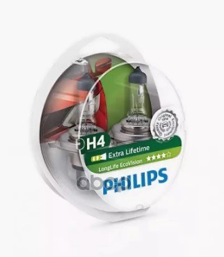 Лампа 12V H4 60/55W PHILIPS Longerlife Eco Vision 2 шт. DUOBOX 12342LLECOS2 Philips арт. 12342LLECOS2