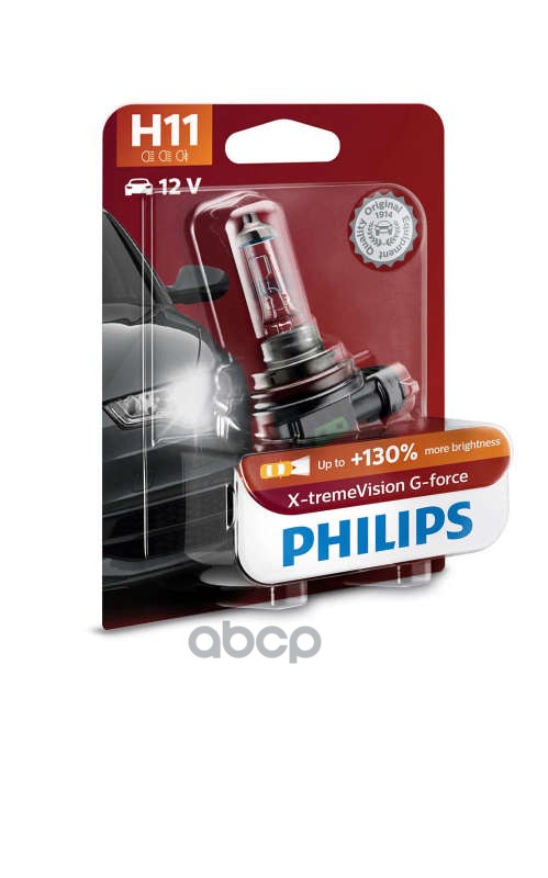 Лампа H11 X-Tremevision G-Force +130 12V 55W Pgj19-2 3400K B1 (1Шт) Philips арт. 12362XVGB1