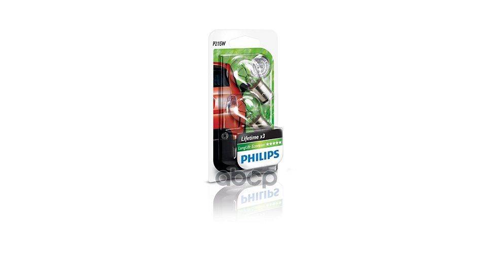 Лампа накаливания сигнальная P21/5W BAY15s Long Life Eco Vision 12V 21/5W Блистер 2 шт Philips арт. 12499LLECOB2