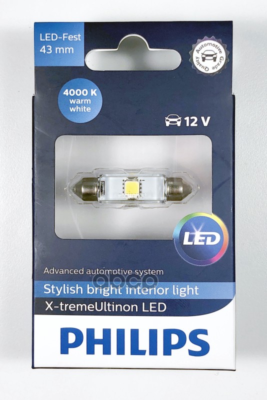 Лампа Светодиодная 12V 1W 10,5X43 4000K Philips X-Tremeultinon Led 1 Шт. Блистер 129454000Kx1 Philips арт. 129454000KX1