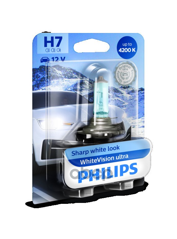 Лампа H7 12972 White Vision Ultra 12V 55W PX26D B1 Philips арт. 12972wvub1
