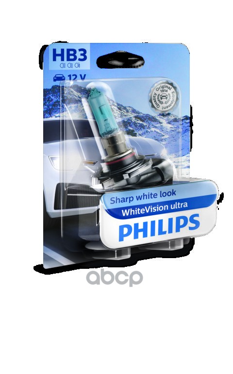 Лампа галогеновая головного света HB3 P20d 4200K White Vision Ultra 12V 65W Блистер 1 шт Philips арт. 9005WVUB1