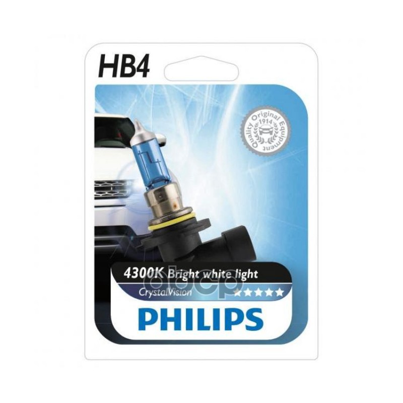 Лампа галогеновая головного света HB4 P22d 4300K Crystal Vision 12V 55W Блистер 1 шт Philips арт. 9006CVB1