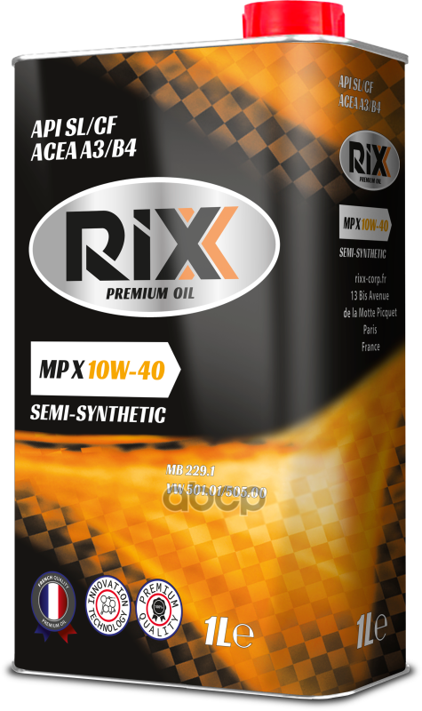 RIXX Полусинтетическое Моторное Масло Rixx Mp X 10W-40 Sl/Cf A3/B4  1 Л