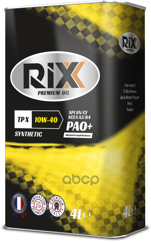 RIXX Синтетическое Моторное Масло Rixx Tp X 10W-40 Sn/Cf A3/B4  4 Л
