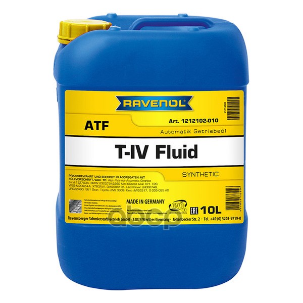 Трансмиссионное Масло Ravenol Atf T-Iv Fluid (10Л) New 1212102-010-01-999 Ravenol арт. 121210201001999