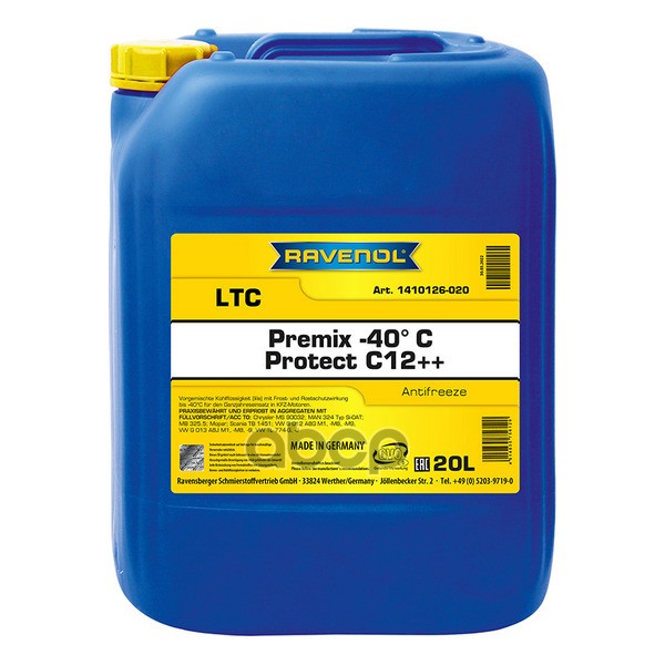 Антифриз RAVENOL LTC Protect C12++ Premix -40C (готовый) 20л (141012602001999) 4014835756120 Ravenol арт. 4014835756120