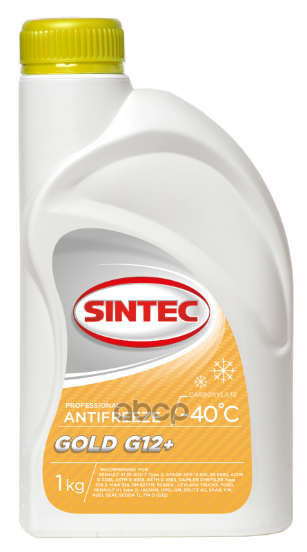 Антифриз готовый карбоксилатный желтый GOLD G12+ 1кг SINTEC арт. 800525