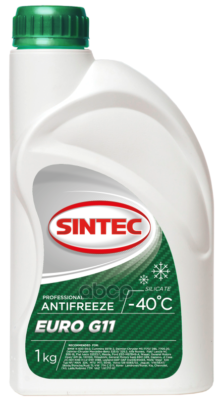 Антифриз Sintec Euro G11 Готовый -40C Зеленый 1 Кг SINTEC арт. 802558