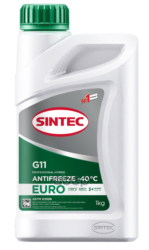 Антифриз Sintec Antifreeze Euro G11 green -40 1кг SINTEC арт. 990553