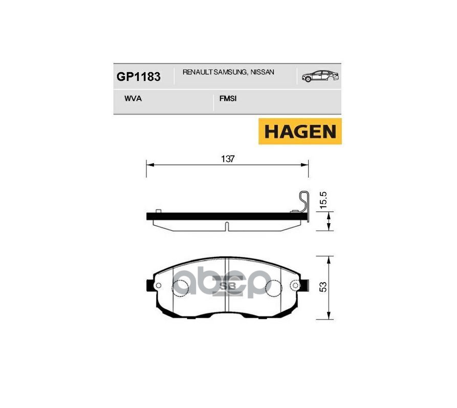 Колодки торм.дисковые HAGEN Renault Samsung SM 7  SM 5(NEW) Sangsin brake арт. gp1183