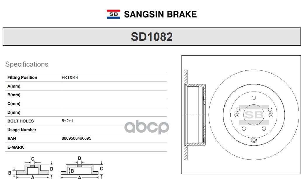Диск тормозной HYUNDAI SANTA FE 06- задний D 302мм. SD1082 Sangsin brake арт. SD1082