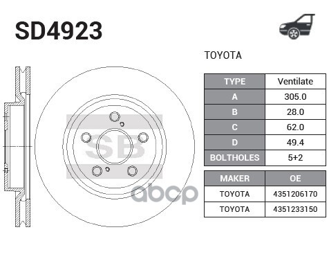 Диск тормозной Toyota Camry 2017- Sangsin brake арт. sd4923