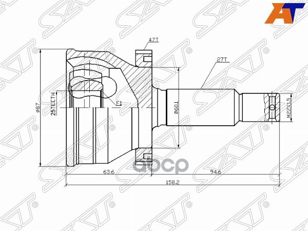 Шрус (Спереди/ Наруж) Hyundai Sonata 98-13 / Kia Optima 00-05 Sat арт. HY-11A47