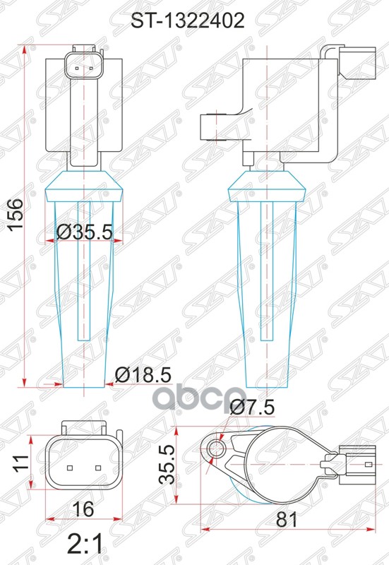Катушка зажигания MAZDA 3 2.0 LF BK 04-/TRIBUTE 2.3 L3-VE 04-/FORD FOCUS II/C-MAX 1.8/2.0 04- Sat арт. ST-1322402