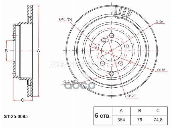 Диск тормозной (Сзади) Land Rover Range Rover 02-12 Sat арт. ST-25-0095