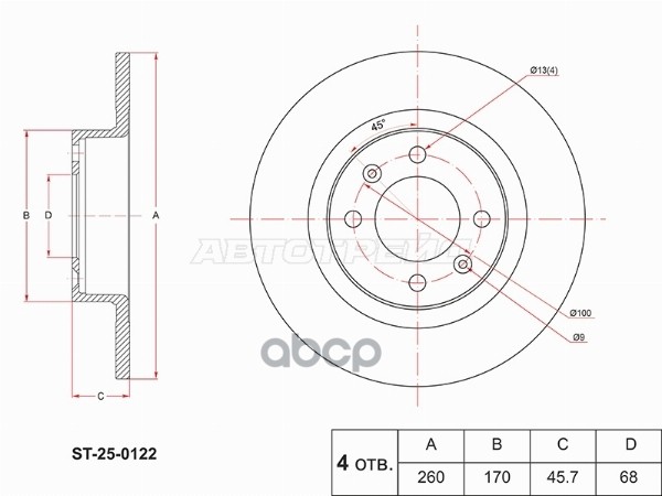 Диск тормозной (Сзади) LADA Vesta 15- / Vesta Cross 17- Sat арт. ST-25-0122