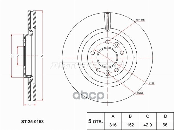 Диск тормозной (Спереди) Exeed VX 20-24 Sat арт. ST-25-0158